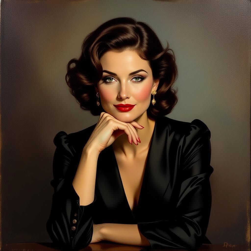 Enigmatic Woman in Dramatic Chiaroscuro Oil Painting