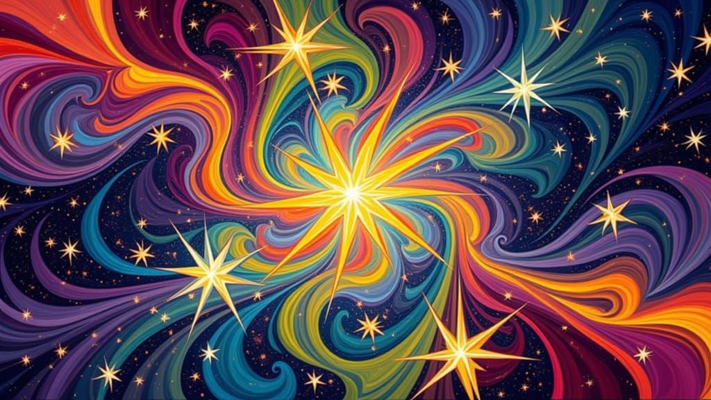 Surreal Cosmos of Rainbow Stars in 3D