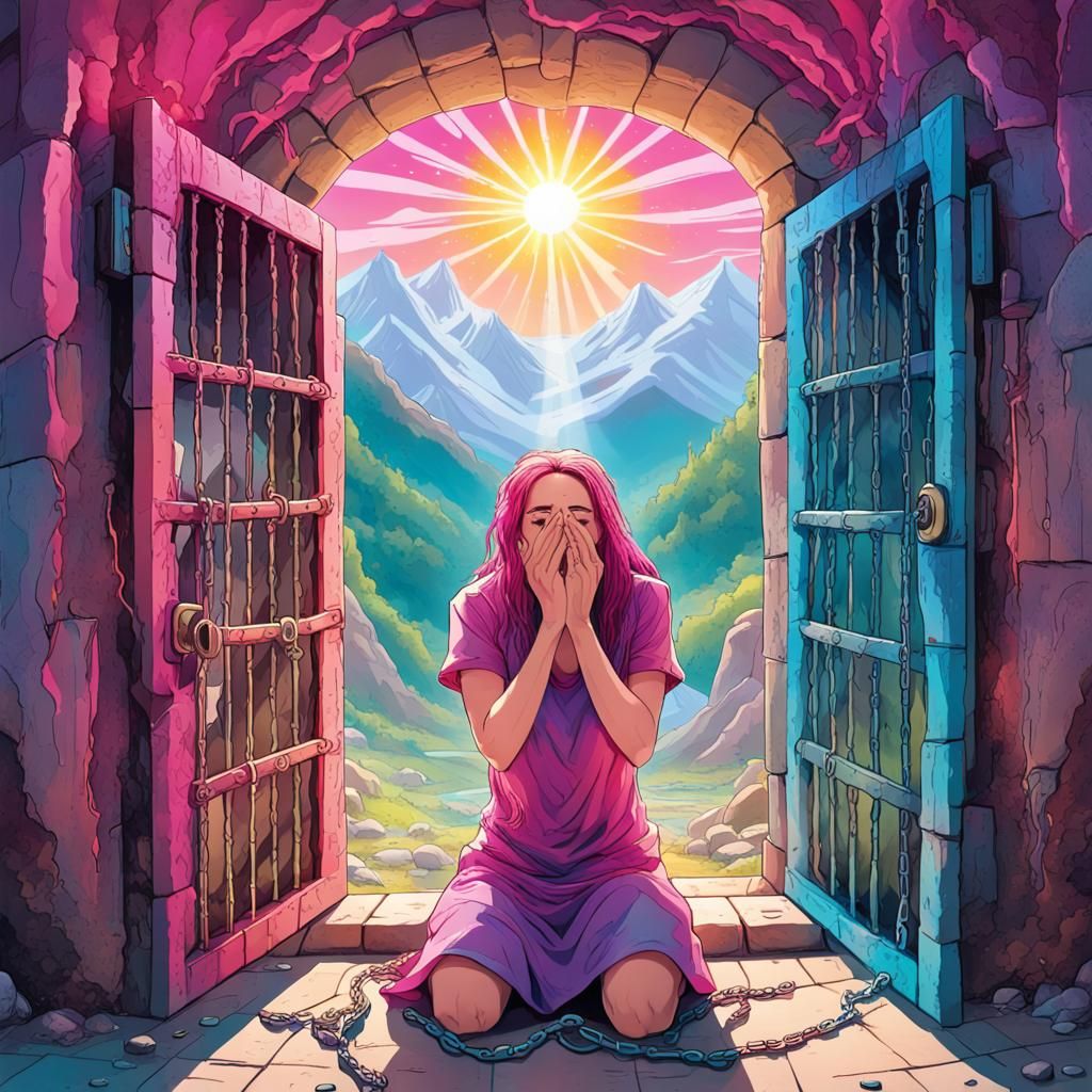 Woman Escapes Dungeon into Radiant Crystal World