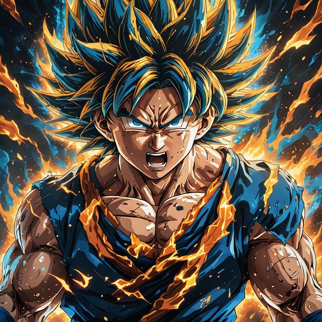 Goku Super Saiyan Transformation in Fiery Anime Explosion