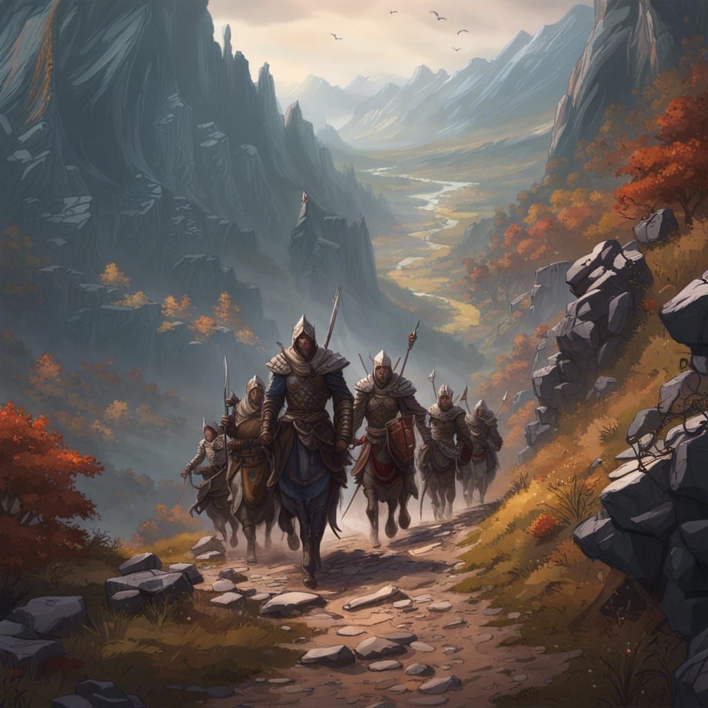Warriors on Mountain Path: Fantasy Concept Art