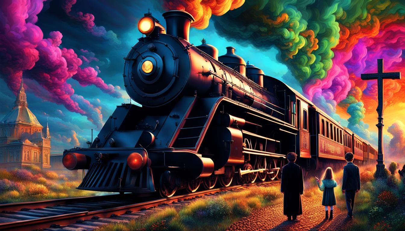 Psychedelic Train Derailment: A Maximalist Digital Painting