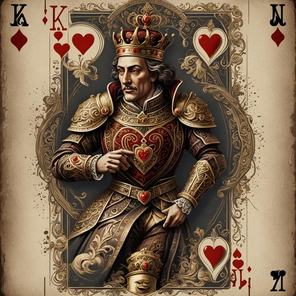 Vintage King of Hearts Playing Card Illustration