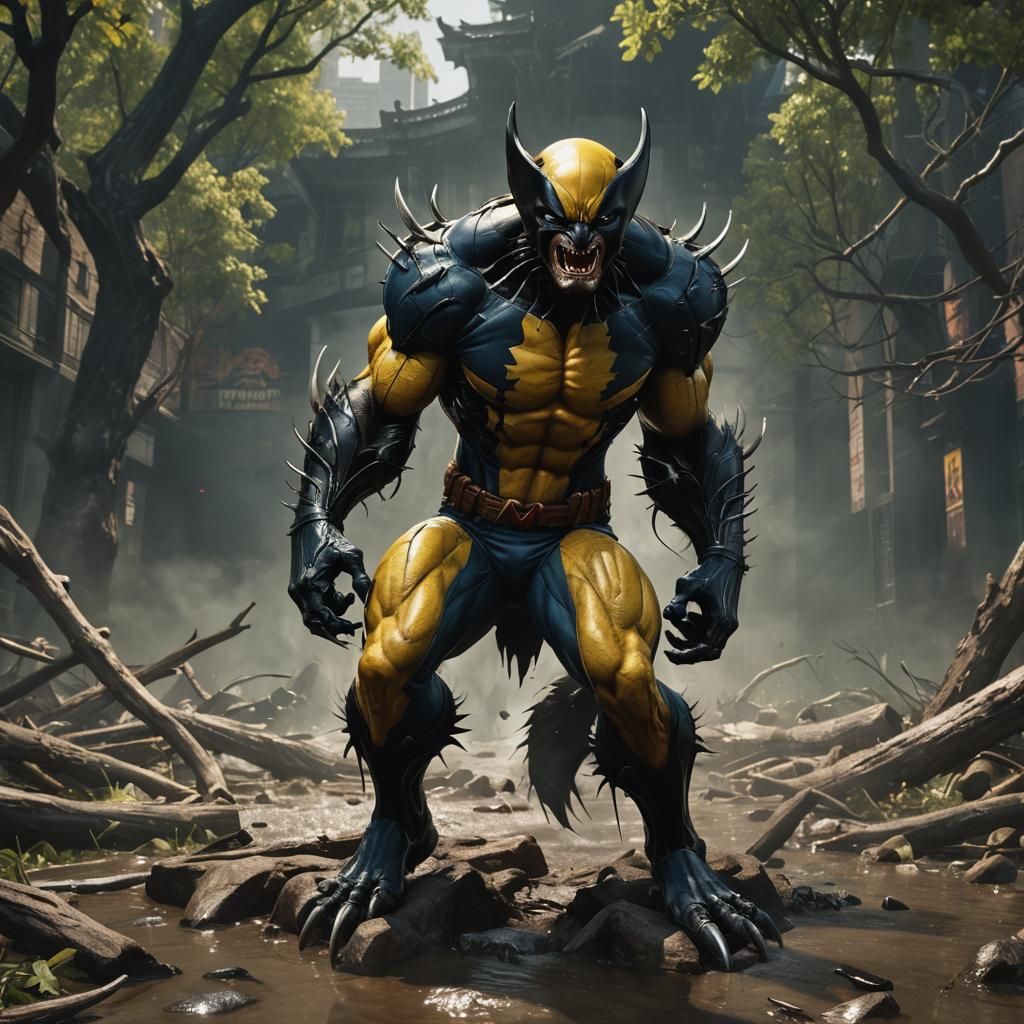 A head shot  of only One Wolverine as Venom with two legs, t...