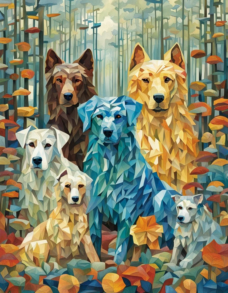 Glass Dog Family: A Translucent Sculpture