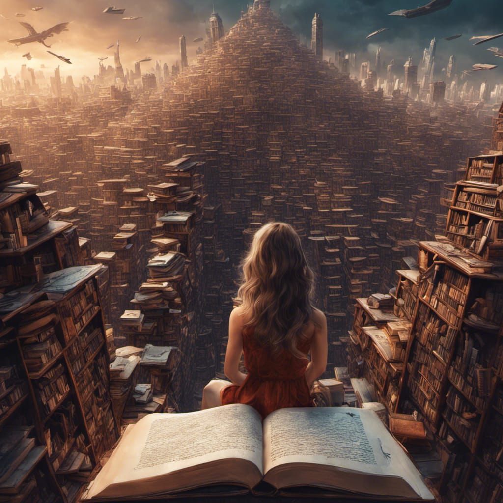 Lost Girl in Book City: Detailed Matte Painting
