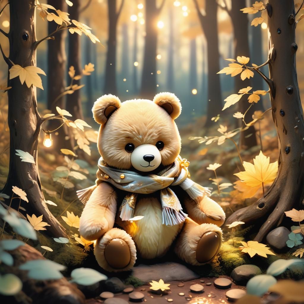 Teddy Bear in Enchanted Forest, 3D Anime Art