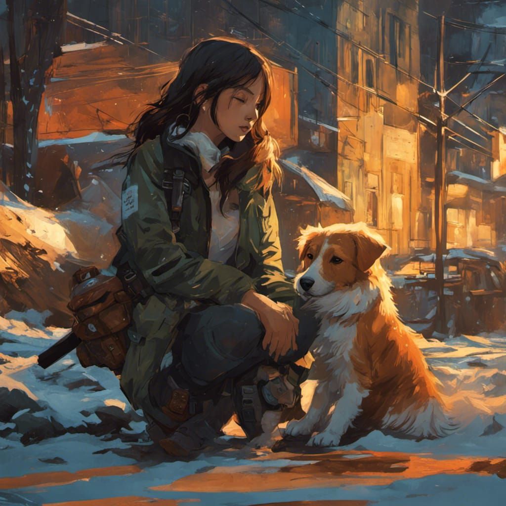 Girl and Dog: Hyperdetailed Digital Painting