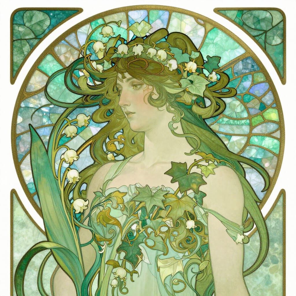 Art Nouveau Nature Spirit Portrait with Floral Accents