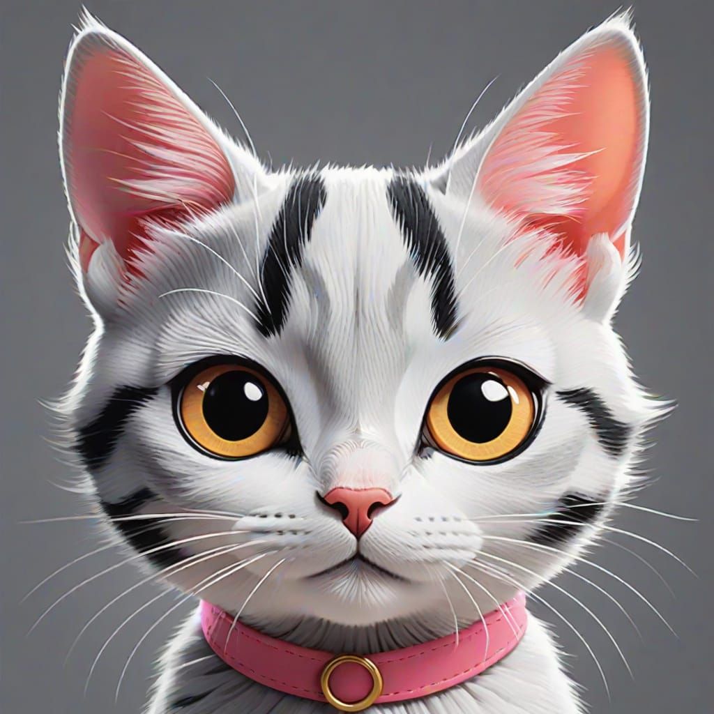 white and gray cat with large eyes
