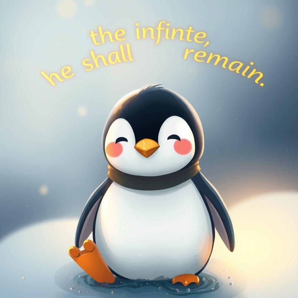 Cute Penguin Under Golden Infinite Light
