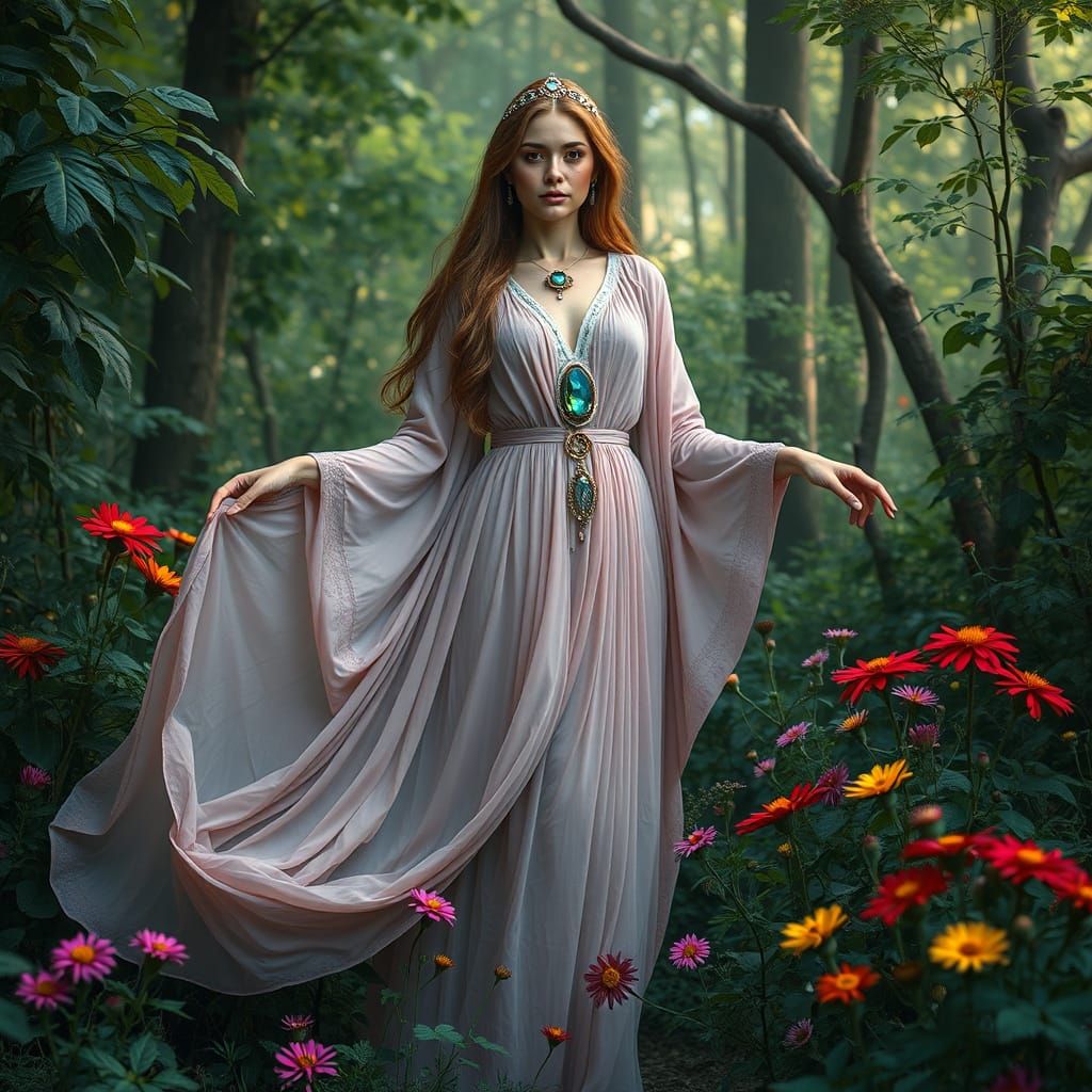 Mystical Woman in Forest: Cinematic Realism and Surrealism