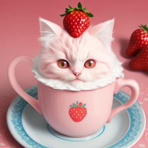 Cute Fluffy Strawberry Milk Cat