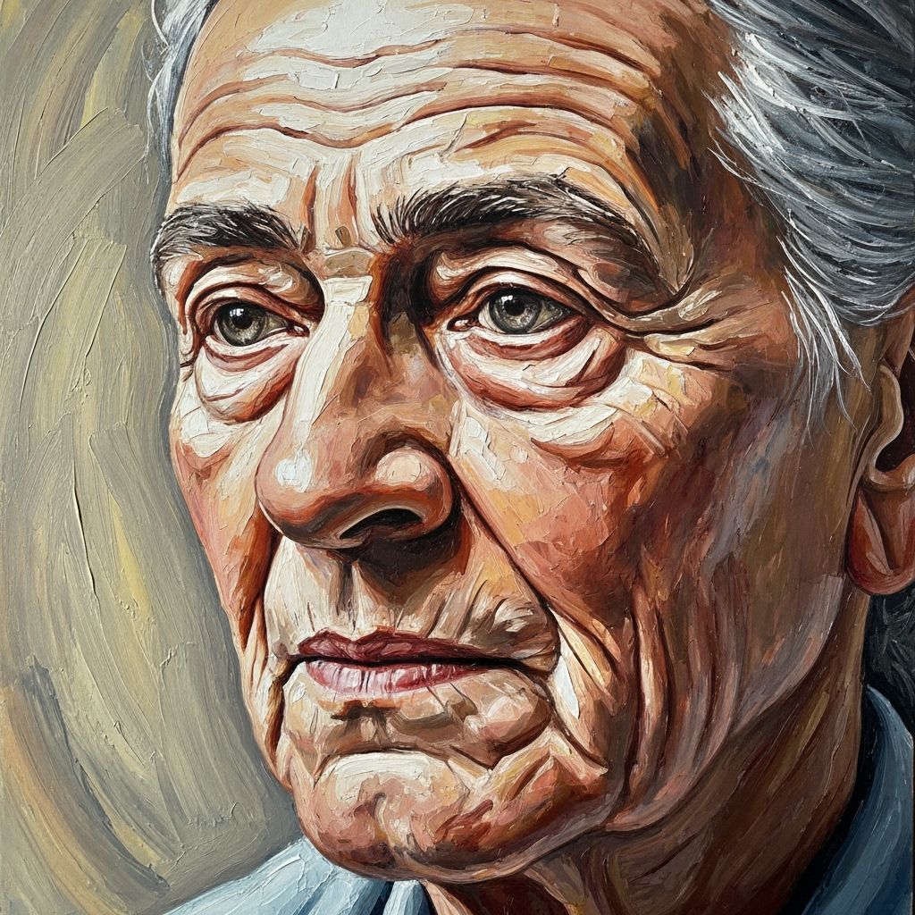 Textured Portrait of an Elder in Gouache Impasto Style