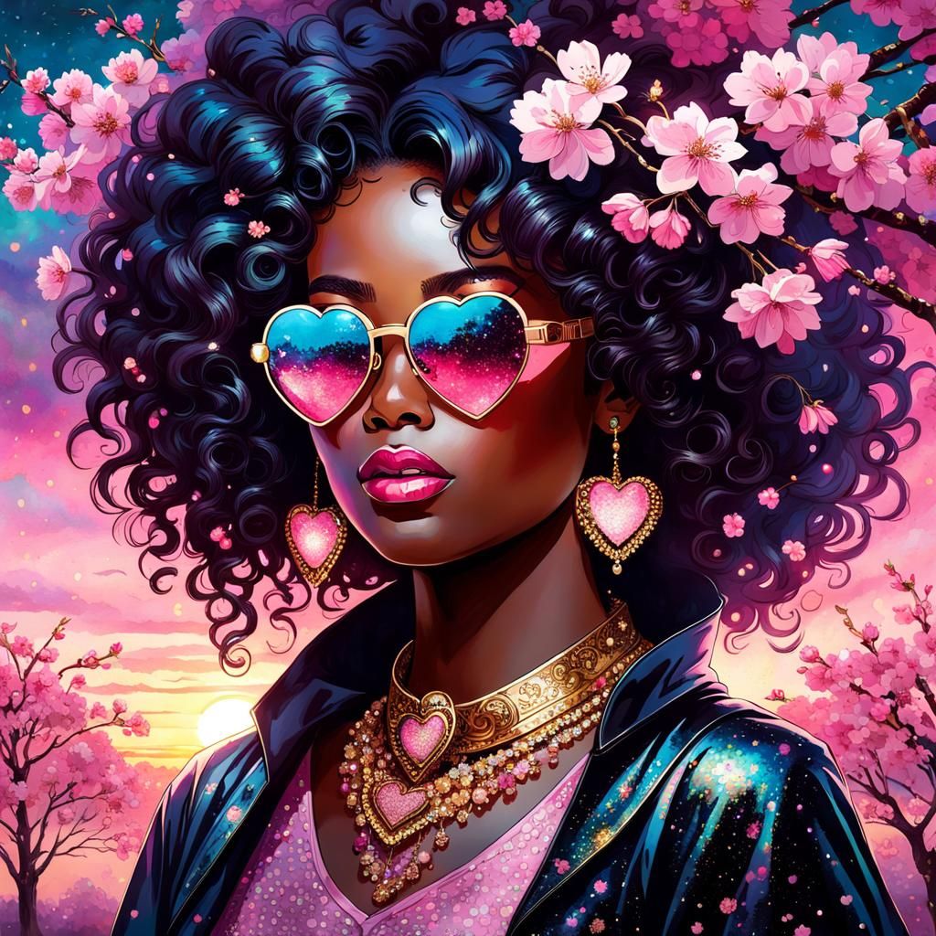 Cherry Blossom Woman Portrait in Alcohol Inks