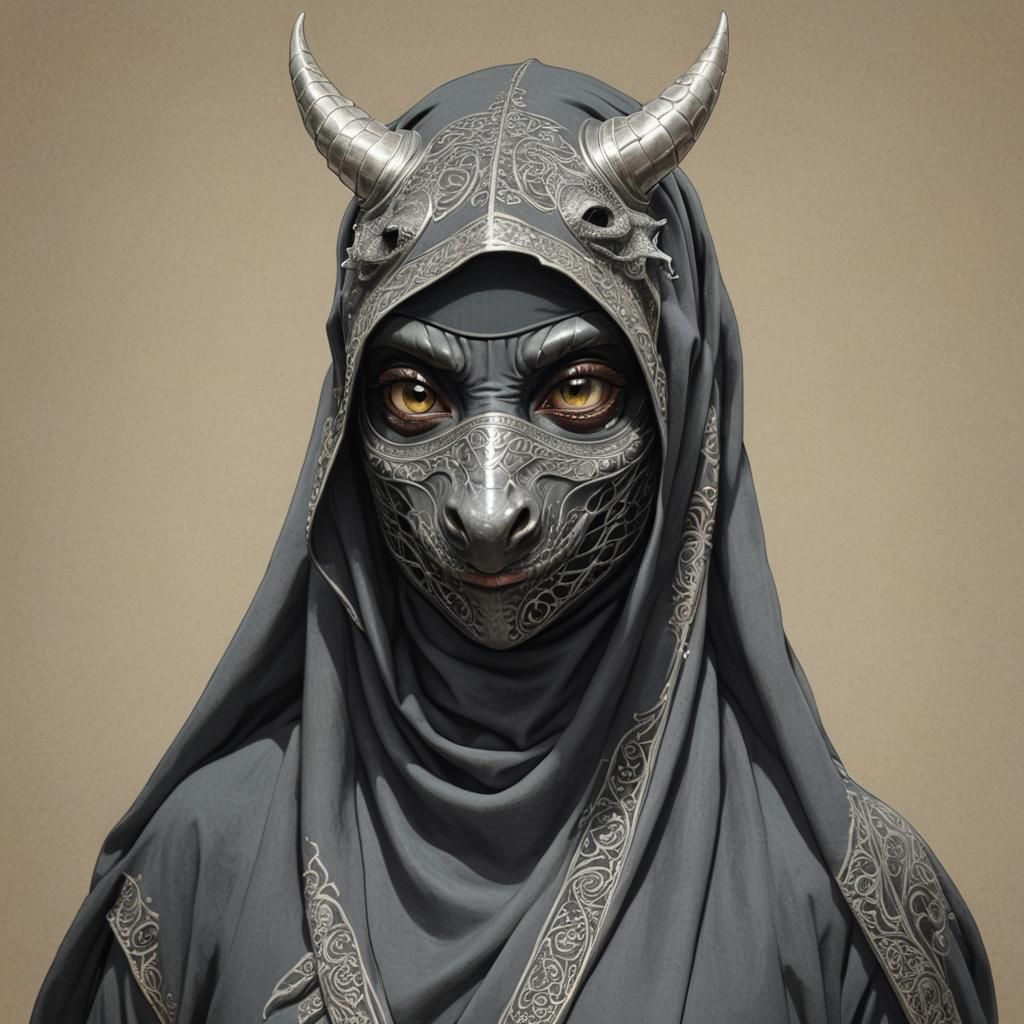 Hyperdetailed Anthropomorphic Dragon in Burqa and Niqab