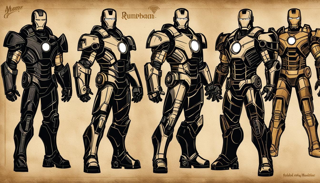 Gritty Sketchbook Style Iron Man Turnaround Sheet