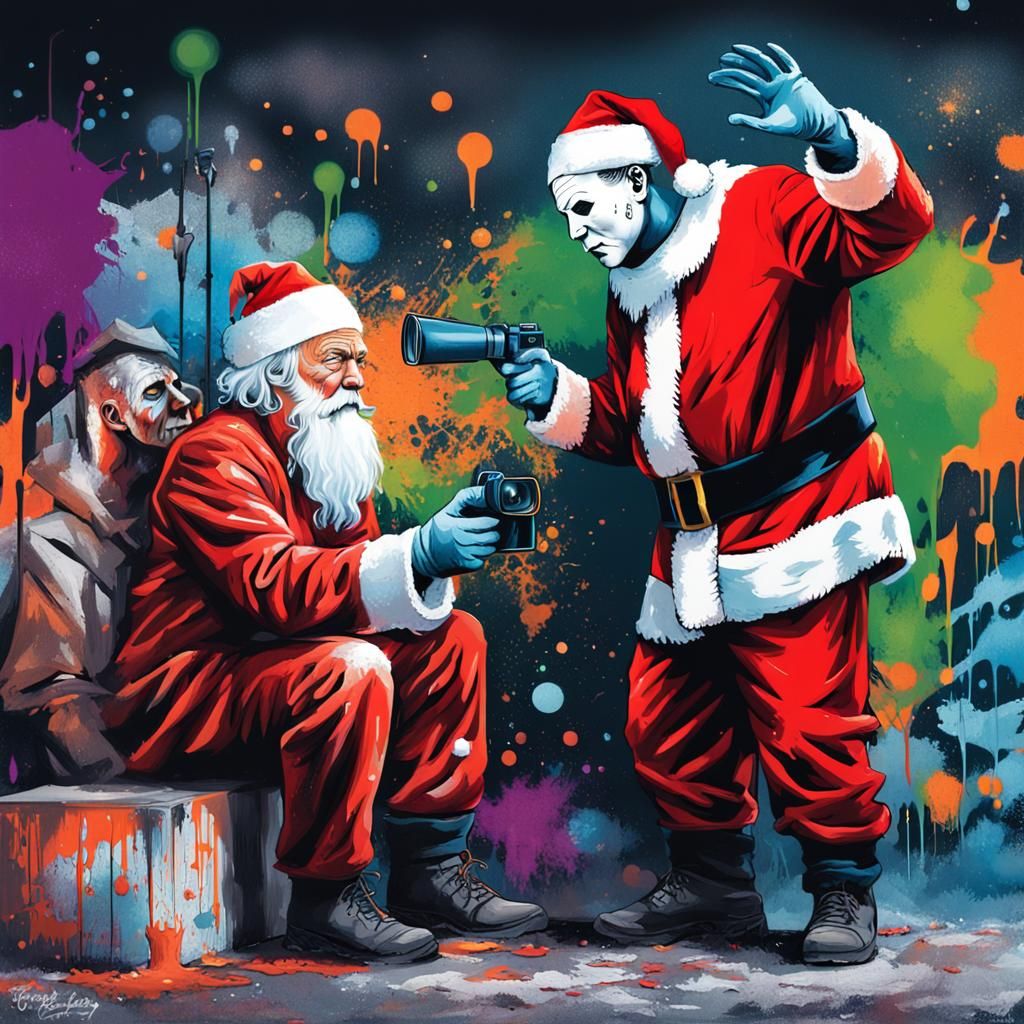Santa Claus and Michael Myers Graffiti Art