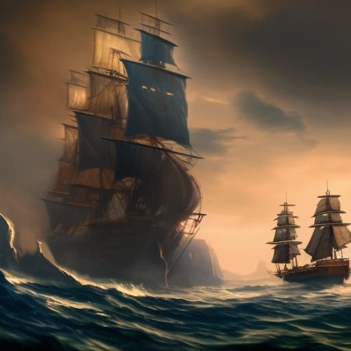 Fantastical Naval Scene in Detailed Matte Painting