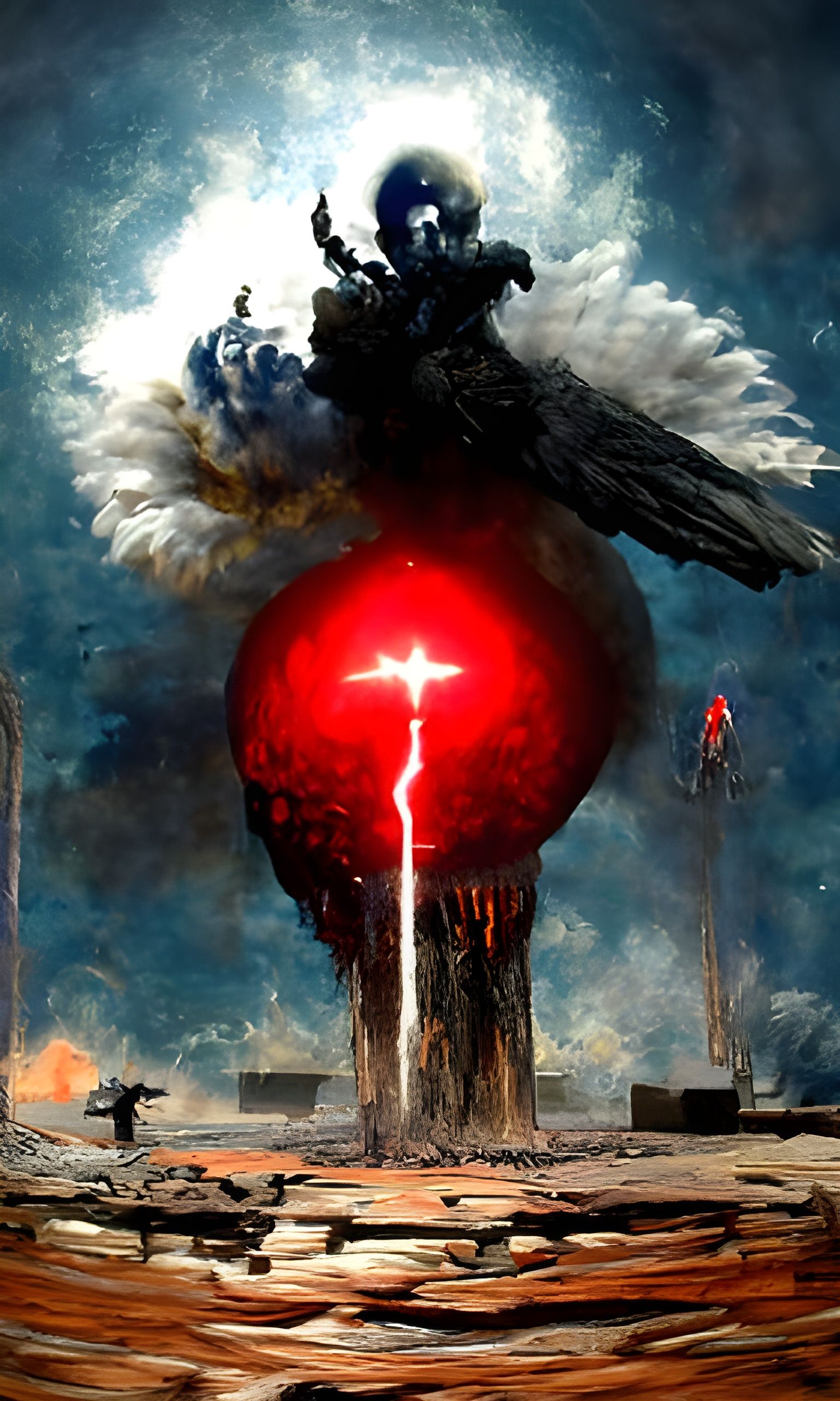 Angel Detonating Atom Bomb in Surreal Style