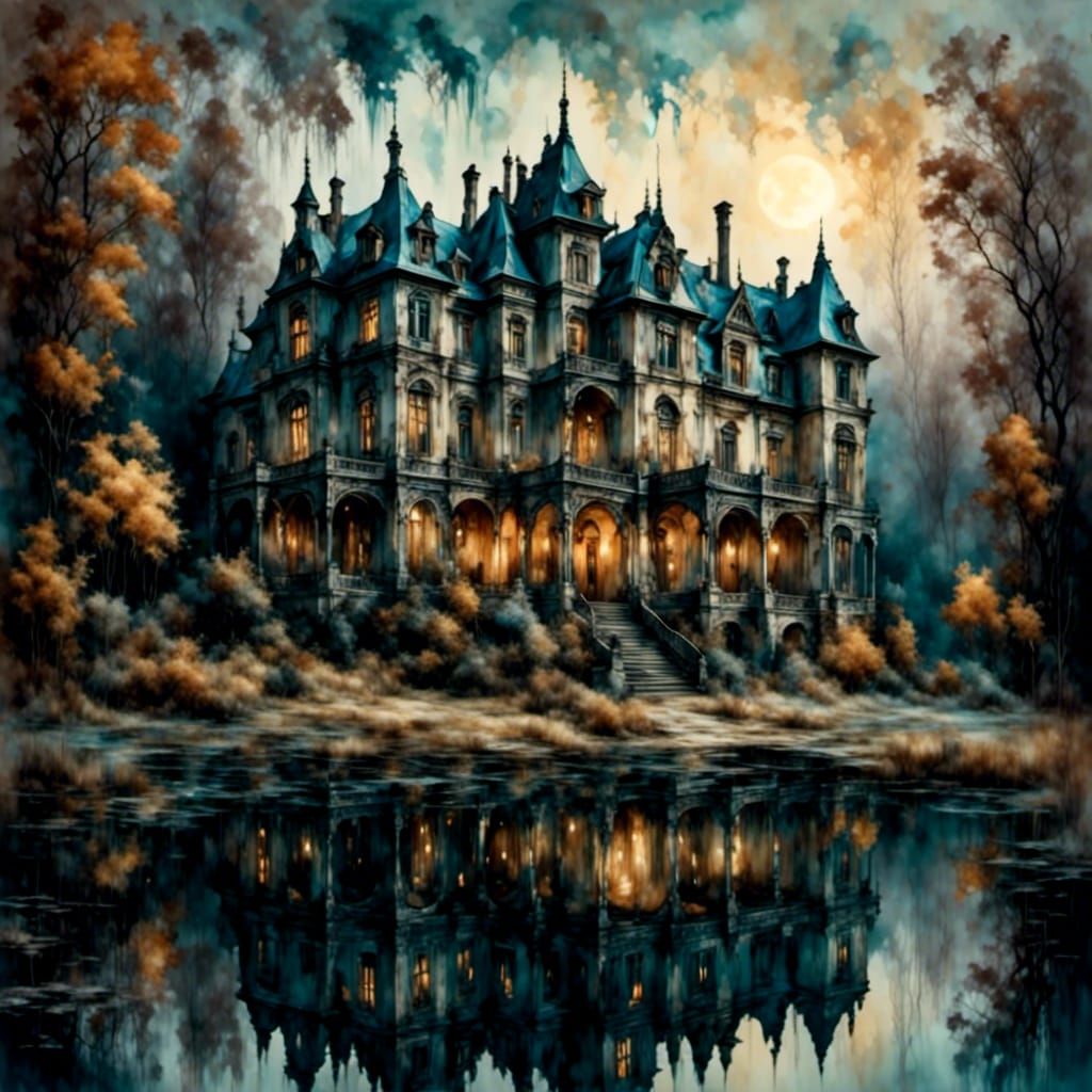 Grand Abandoned Mansion in Gothic Revival Style