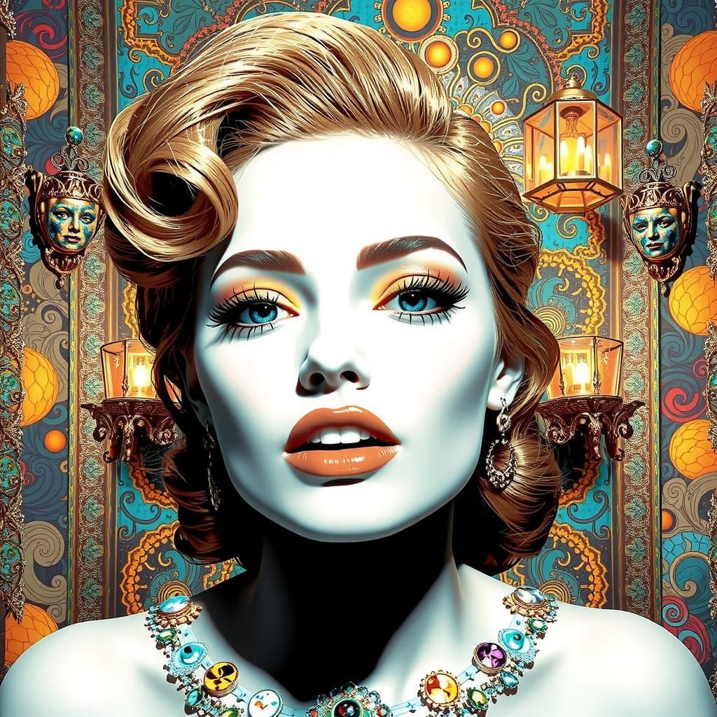 Opulent Woman in Dreamlike Psychedelic Scene