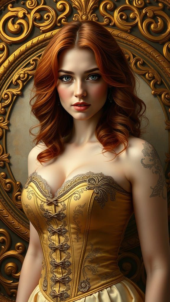 Elegant Fantasy Portrait in Golden Ornate Style