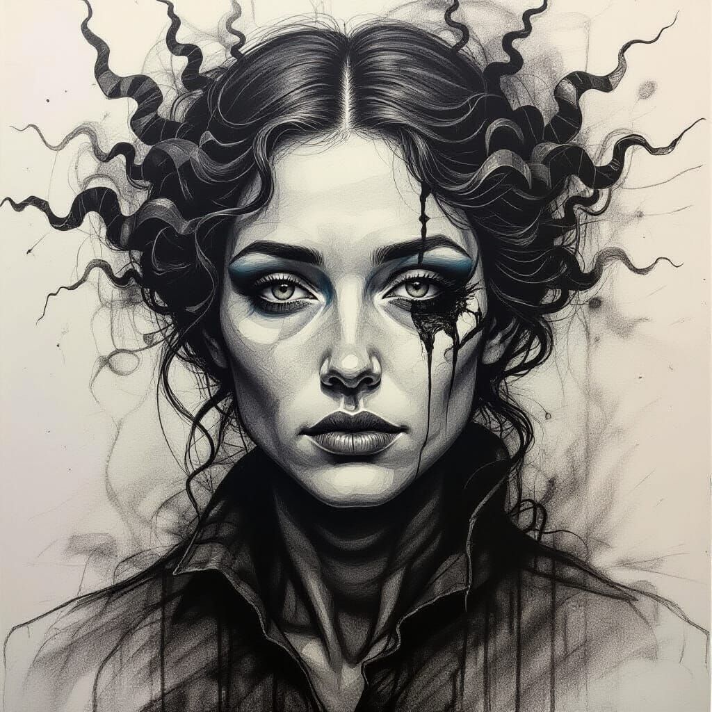 Hyperdetailed Charcoal Drawing of Strange Fugues