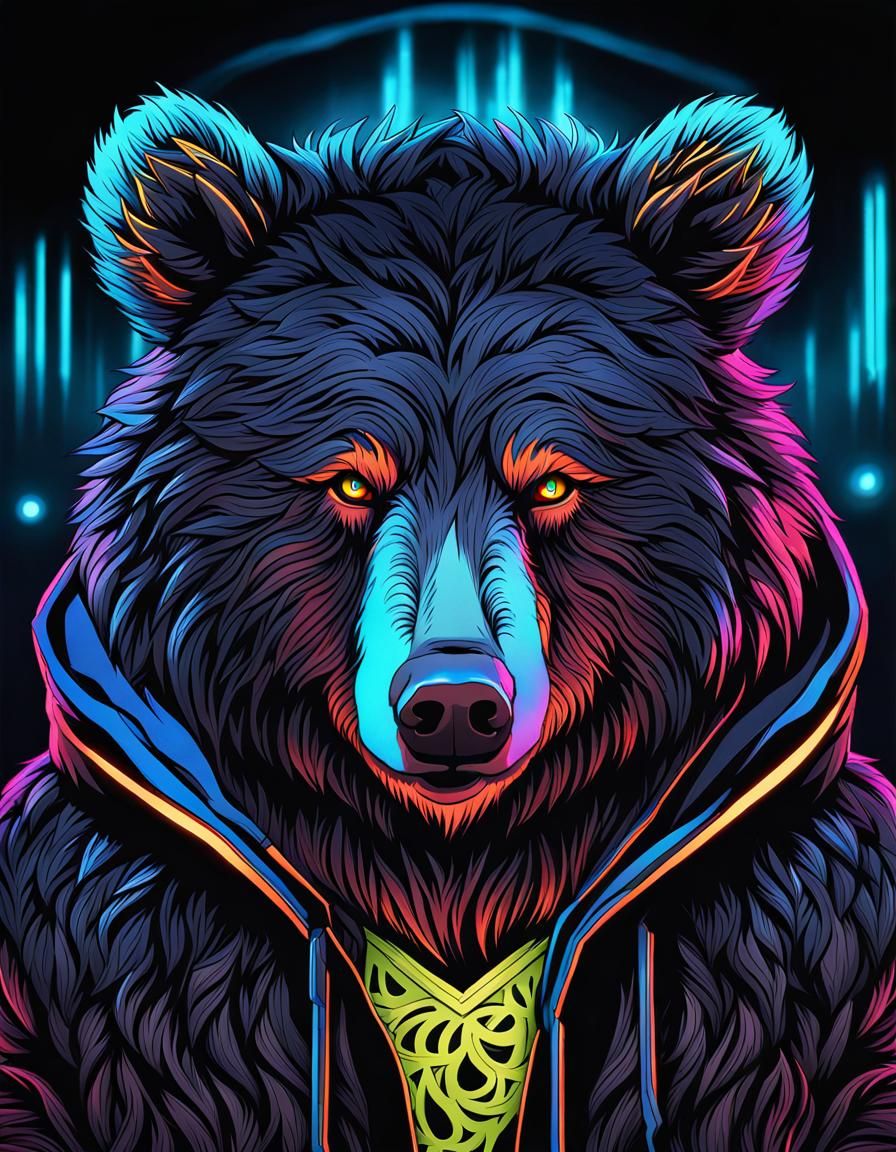 Gothic Grizzly Bear Portrait in Anime Style