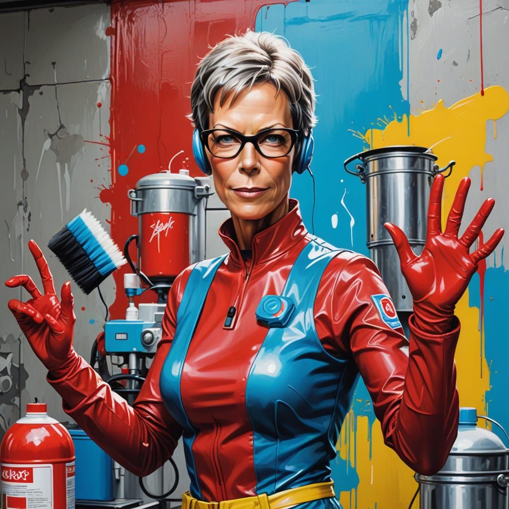 Jamie Lee Curtis as Cheerful Android in Graffiti Art