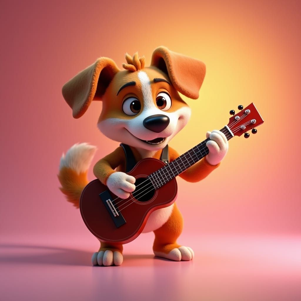 Cute Dog Playing Guitar as 3D Digital Art