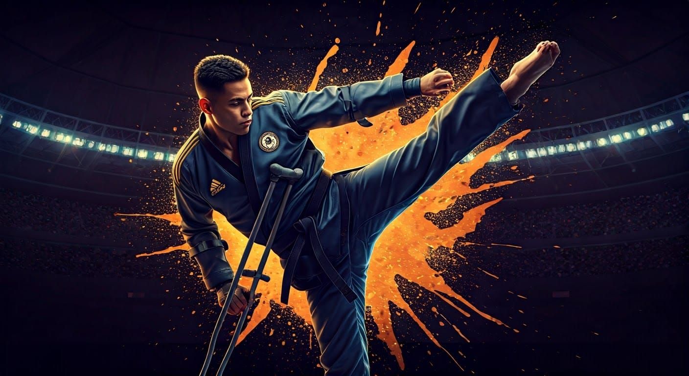 Paralympic Martial Artist High Kick in Splash Art Style