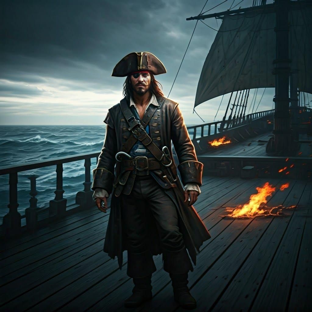 Pirate Ship in Fog: Detailed Matte Painting