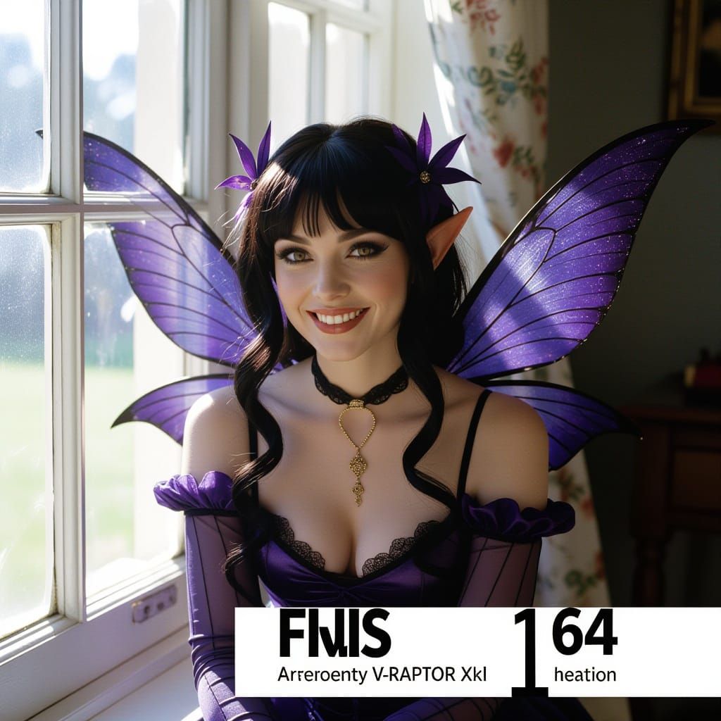 Gothic Fairy Smiling in Sunlight on Windowsill