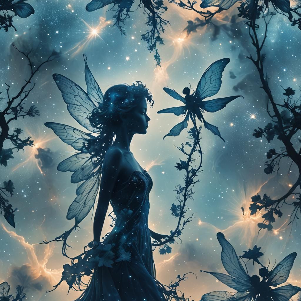 Nebula Fairy Double Exposure in Blue
