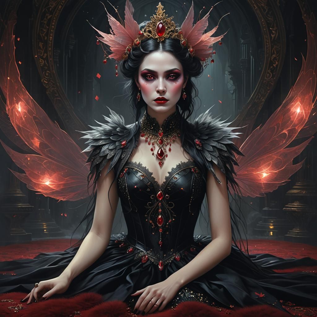 Dark Fairy Woman Portrait with Metallic Reflections