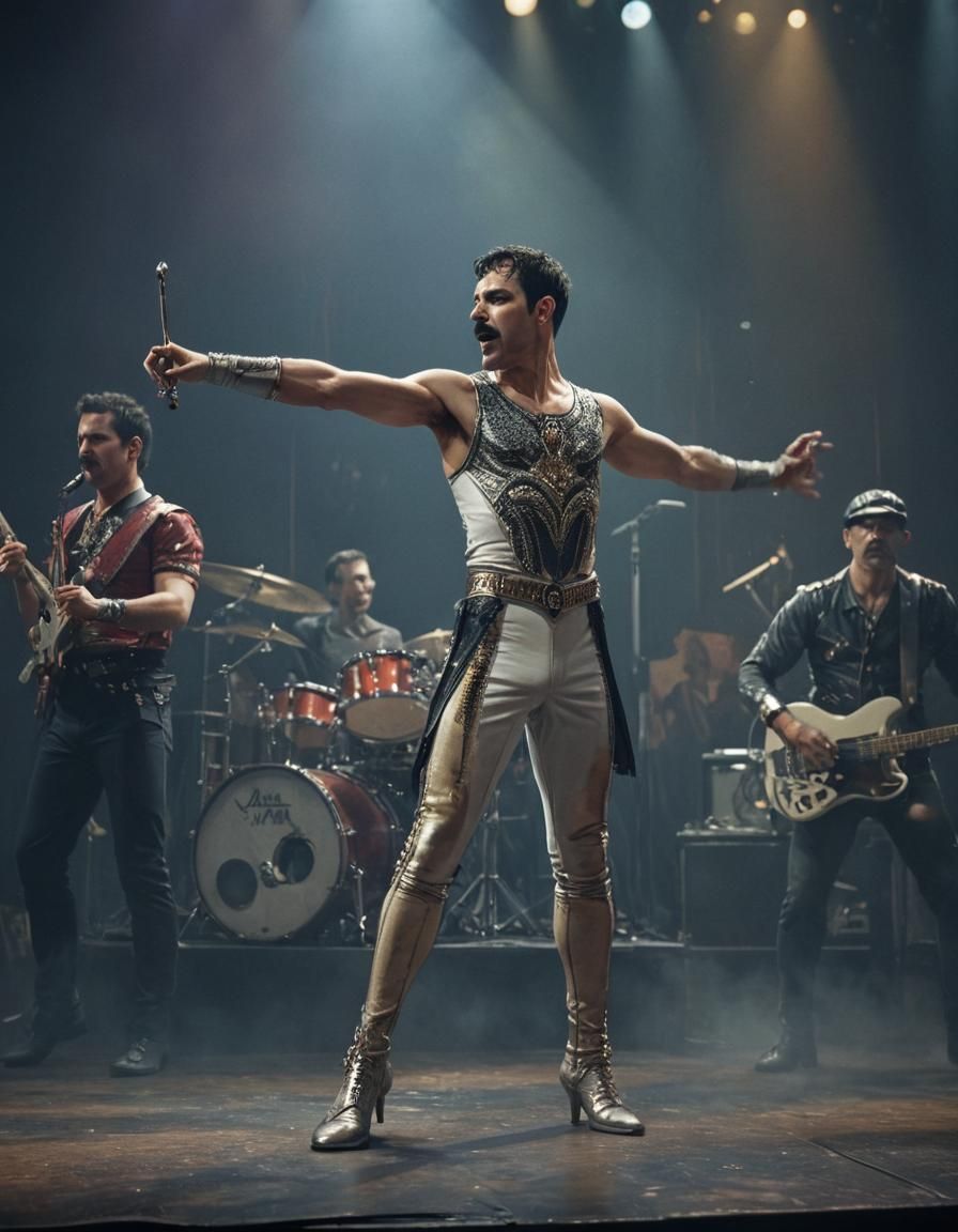 Freddy Mercury Performs on Stage in Detailed Matte Painting