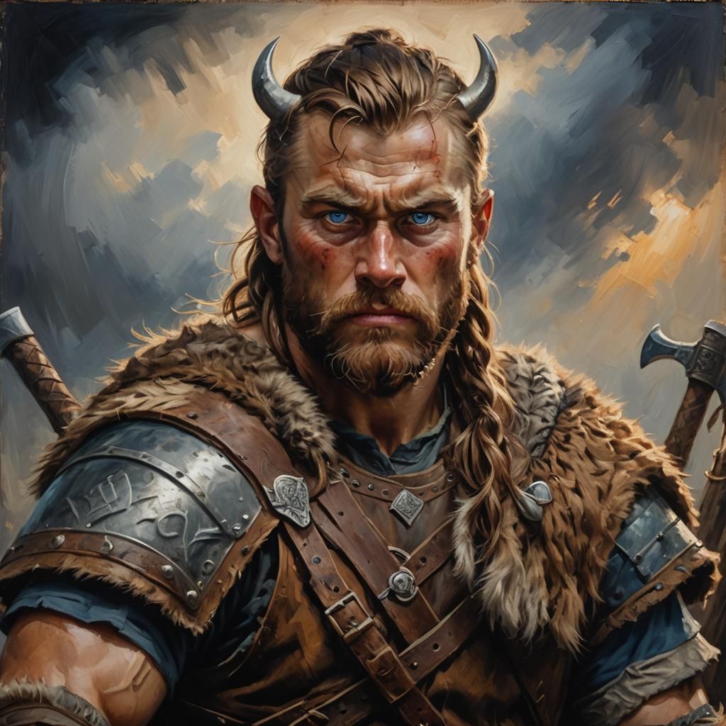 Viking Warrior Portrait in Oil Painting Style