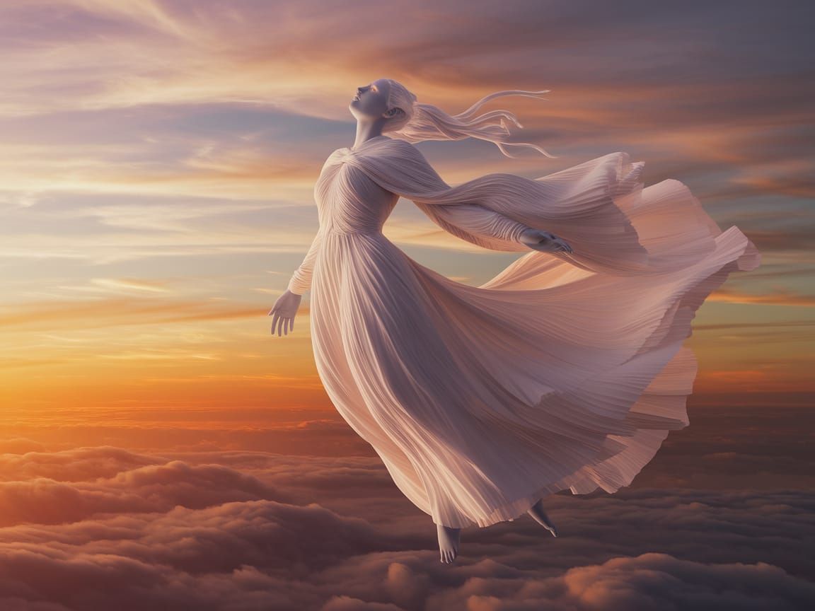 Ethereal AEON in Digital Art: Serene Spirit of Wind at Sunse...