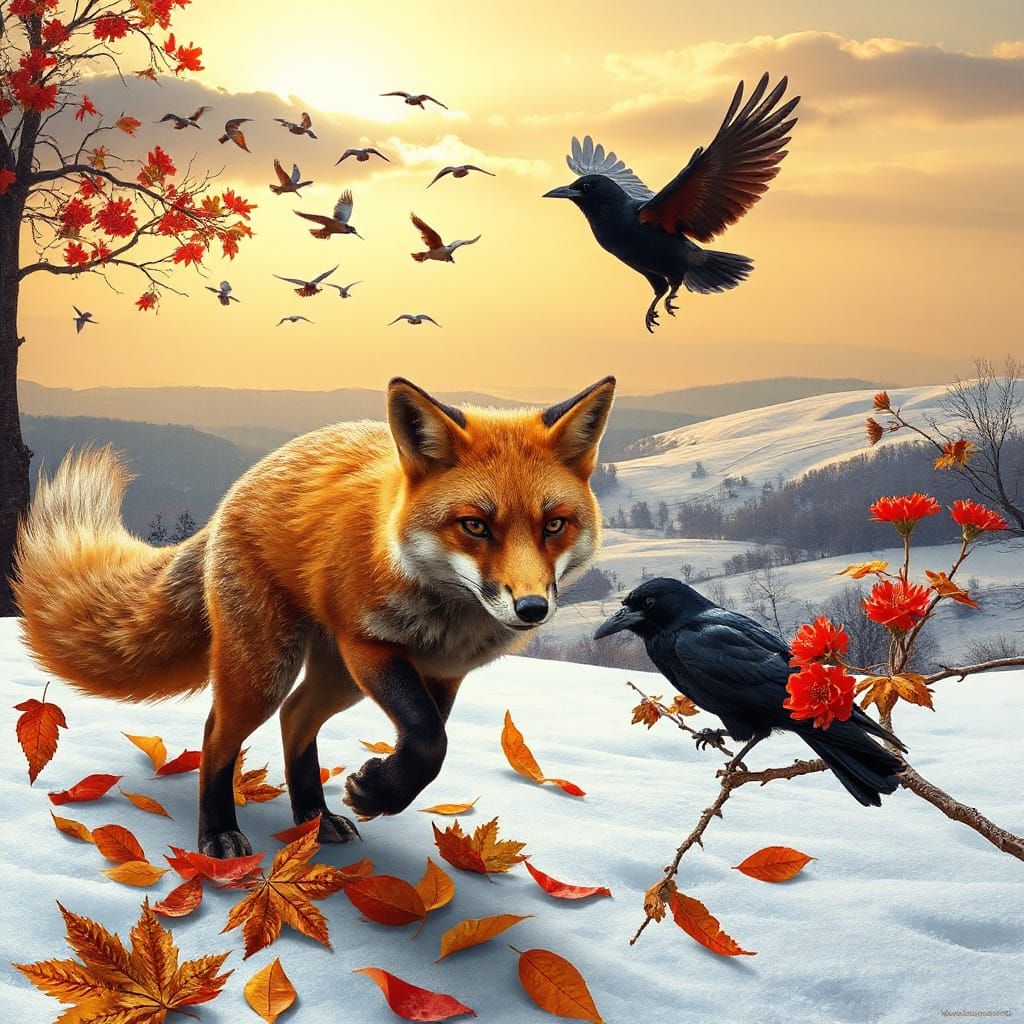 Majestic Fox in Autumn to Winter Transition