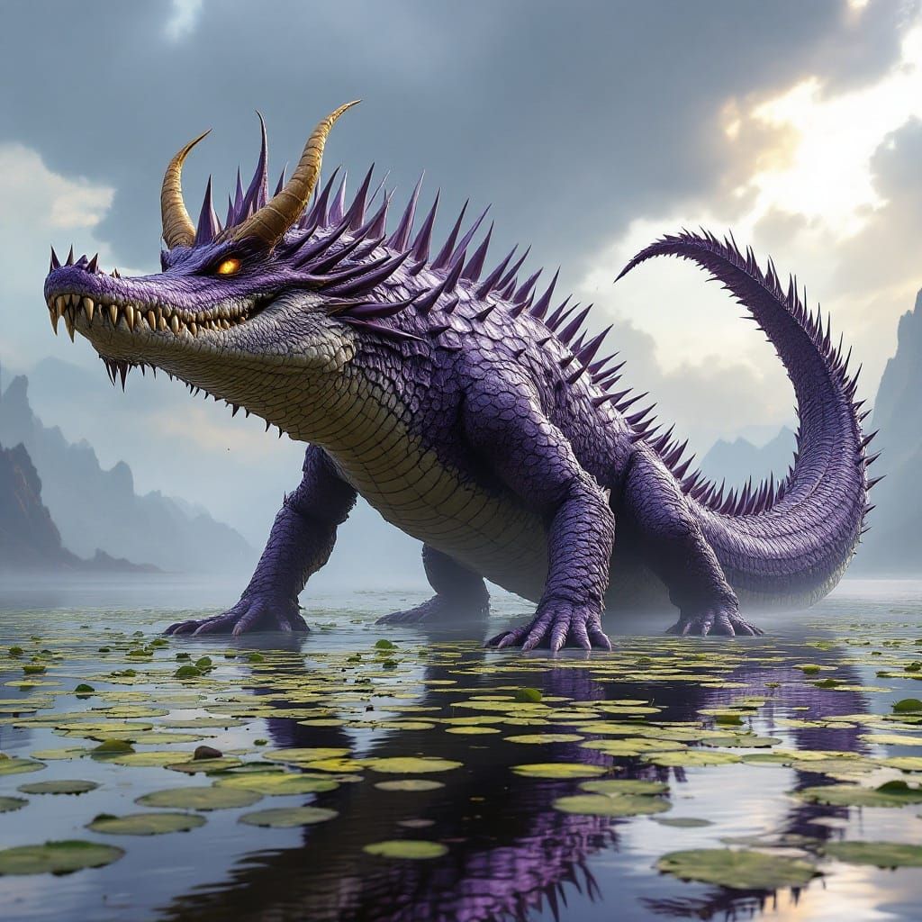 Crocodile Dragon Hybrid in Dark Fantasy Style