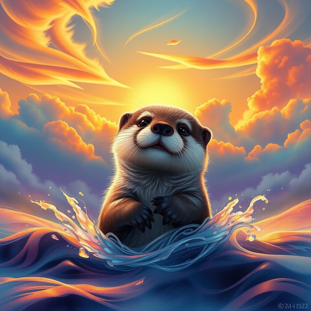 Whimsical Otter Plays in Sunset Paradise