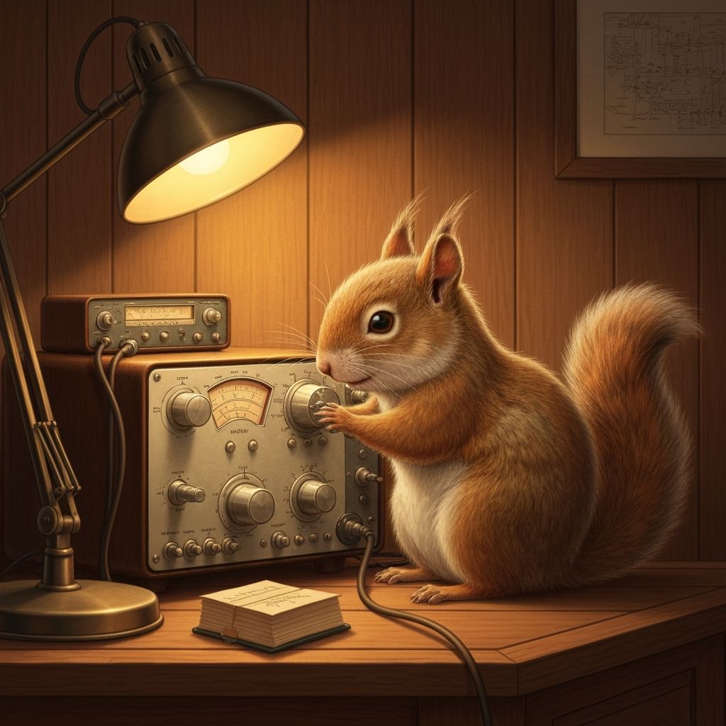 Fluffy Squirrel Operating Vintage HAM Radio