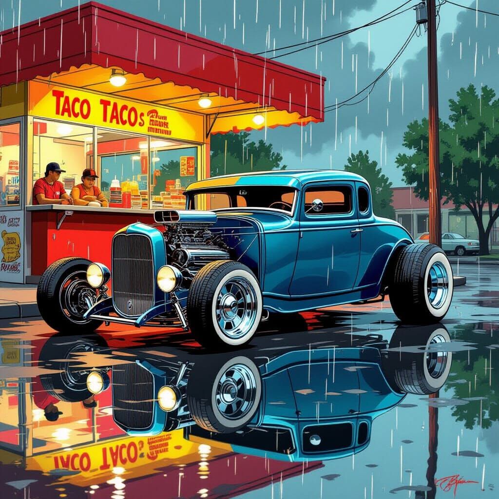 1927 Ford Hot Rod Lowrider at Taco Stand