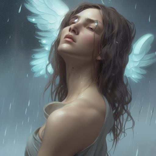 Rain Angel Portrait in Hyperdetailed Style