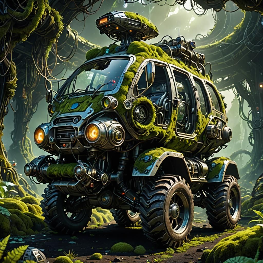 Biopunk Vehicle on Alien Planet in Fusion Style