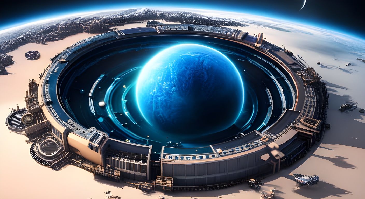 Futuristic Prison Planet in Blue and Green