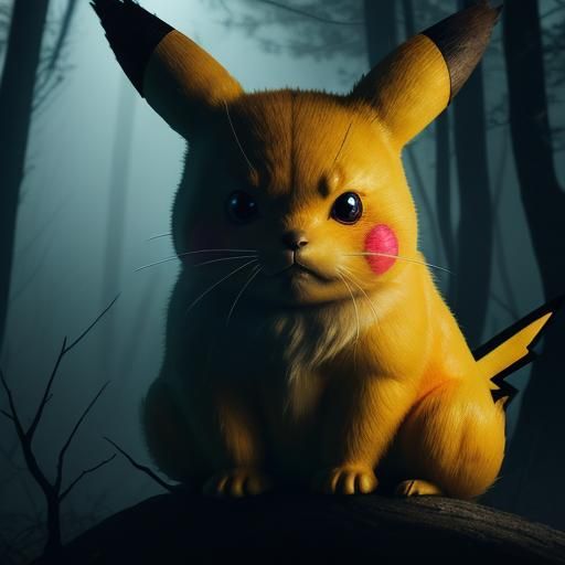 Eerie Pikachu Stares Intensely in Dark Anime Style