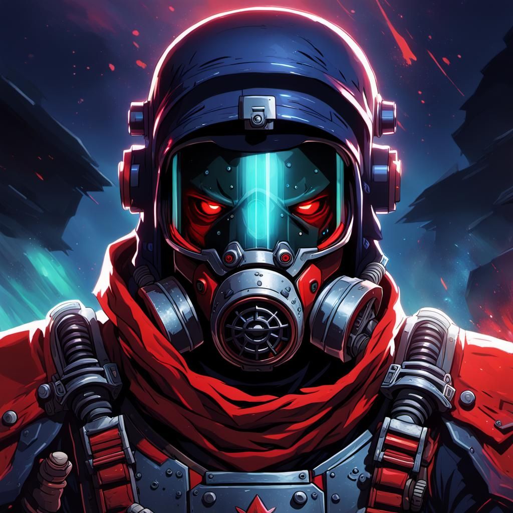 Warhammer 40k Space Marine in Dark Red Hood and Gas Mask
