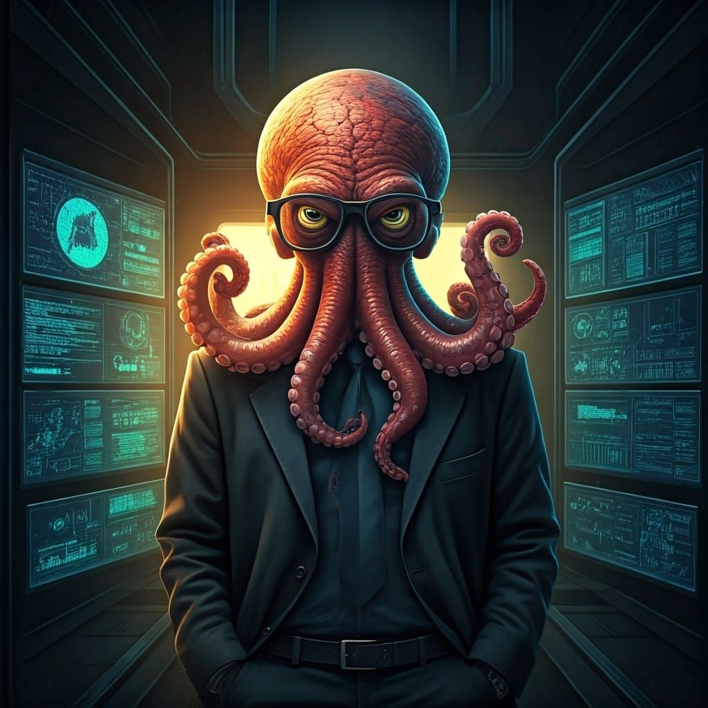 Octopus IT Guy Bob in Batman Cyberpunk Style